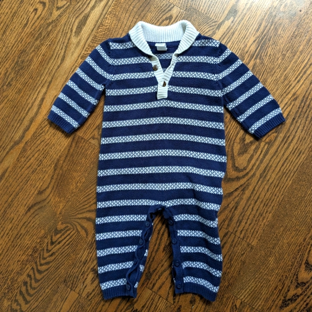Janie & Jack Blue Striped Knit Romper Size 3-6 months Sweater One Piece